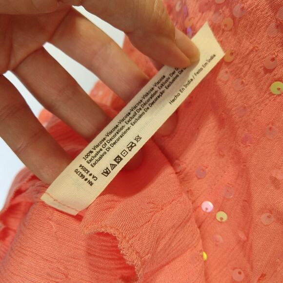 Free People Seeking Sequins Mini Slip Dress Size S Coral Pink Tassels Gauze - Picture 7 of 7